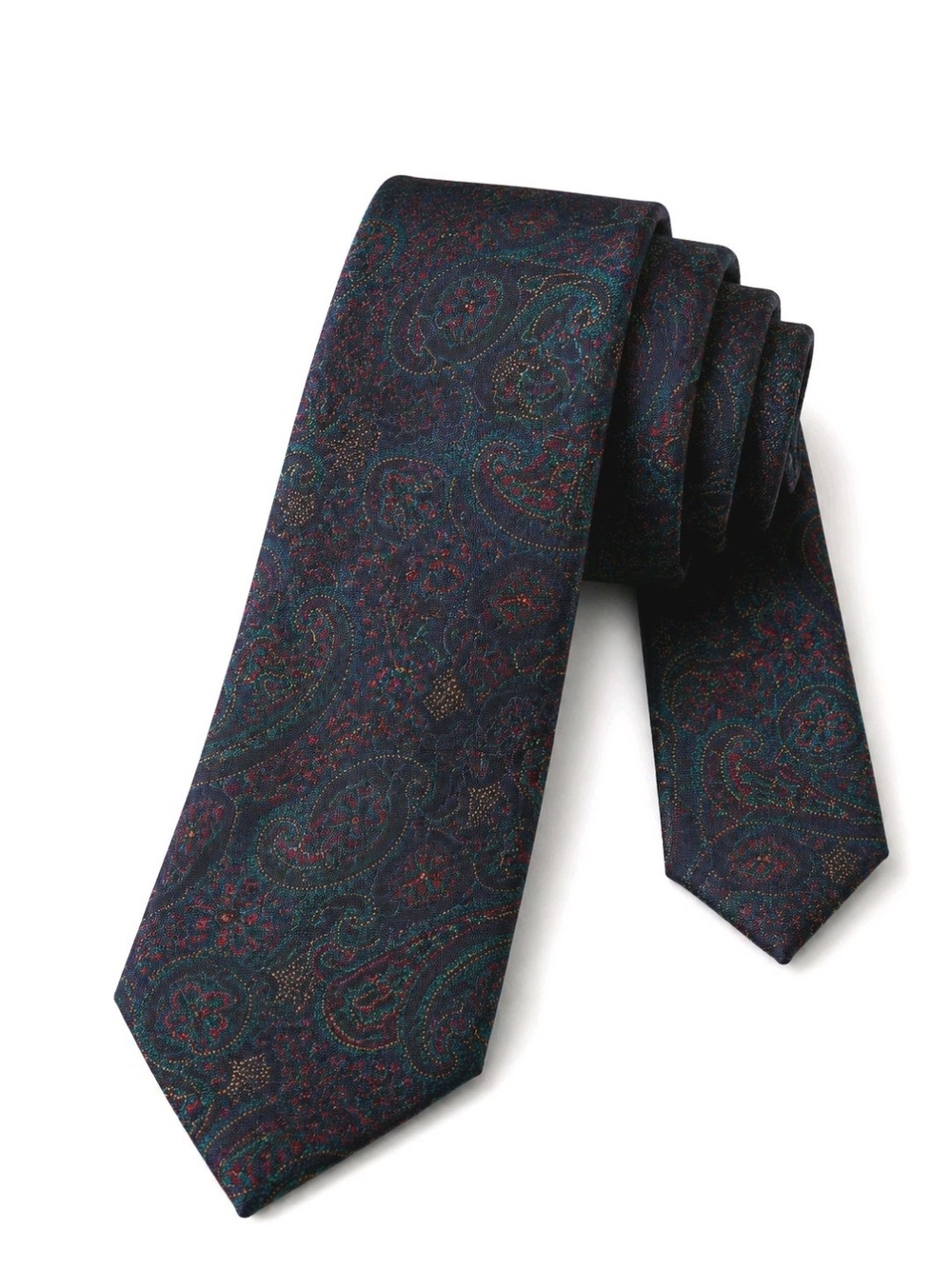 Vintage Mercedes High Fashion Paisley Silk Necktie Blue Red Green Mens Tie